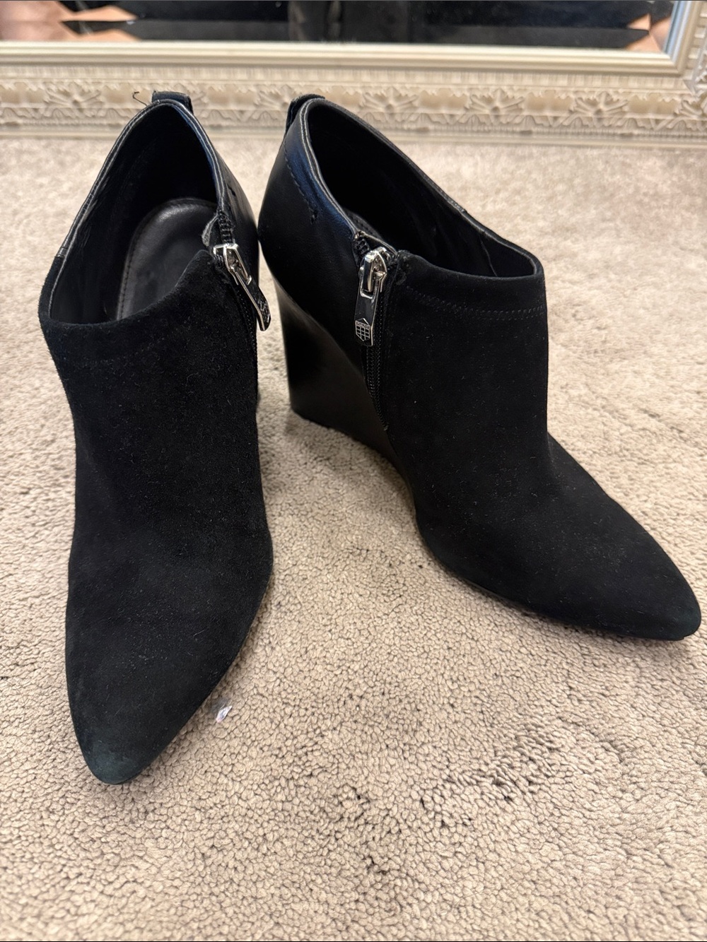 Vince Camuto Black Suede Pointed Wedge Ankle Booties